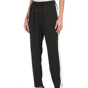 BOUNDLESS NORTH Black Drawstring Crepe Pants with White stripe size S